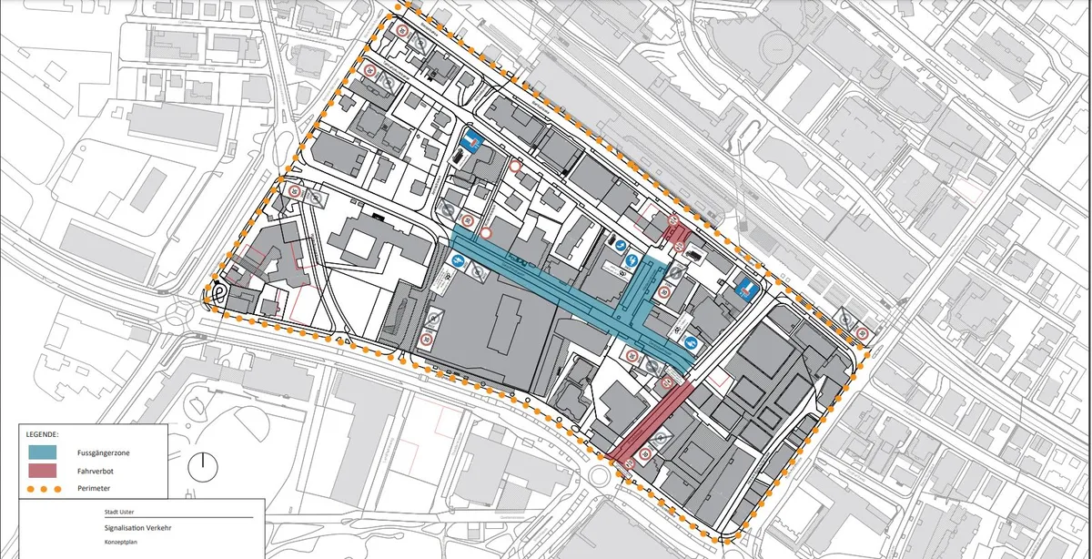 Plan des Zentrums Uster mit der geplanten Signalisation.